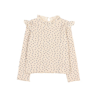 Ripp Langarm-Shirt Ivory mit Blumenmuster von Búho Barcelona