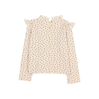 Ripp Langarm-Shirt Ivory mit Blumenmuster von Búho Barcelona