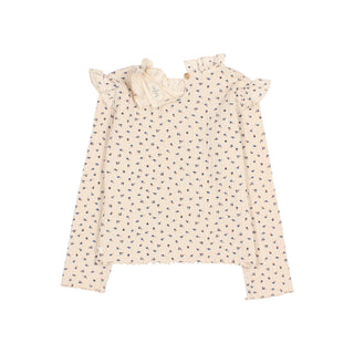 Ripp Langarm-Shirt Ivory mit Blumenmuster von Búho Barcelona