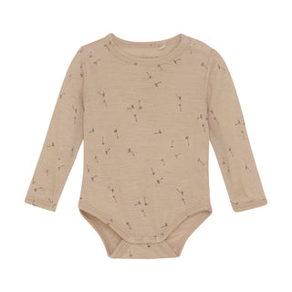 Wolle & Seide Body Light Taupe mit Pusteblumenprint von Fixoni