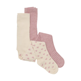 Strumpfhose 2er Set Beige-Lila mit Herz von Minymo