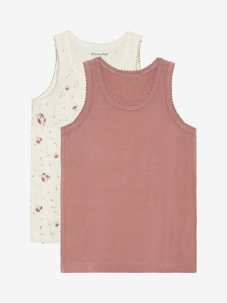 Bambus Unterhemd 2er Set Uni Weinrot und Beige mit Blumenprint von Minymo