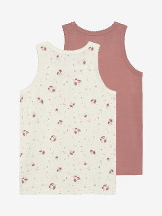 Bambus Unterhemd 2er Set Uni Weinrot und Beige mit Blumenprint von Minymo