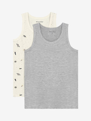 Bambus Unterhemd 2er Set Uni Grau und Beige mit Weltallprint von Minymo