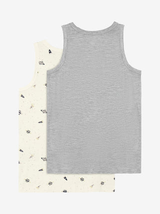 Bambus Unterhemd 2er Set Uni Grau und Beige mit Weltallprint von Minymo