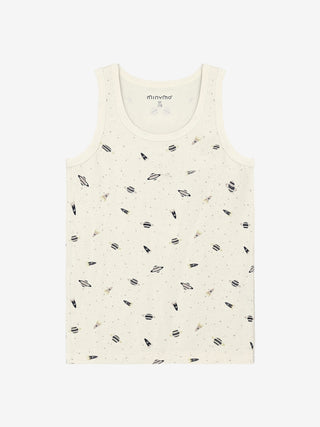 Bambus Unterhemd 2er Set Uni Grau und Beige mit Weltallprint von Minymo