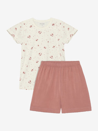 Bambus Kurzarm Pyjama Set Peach Whip mit Blumenprint von Minymo
