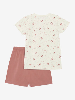 Bambus Kurzarm Pyjama Set Peach Whip mit Blumenprint von Minymo