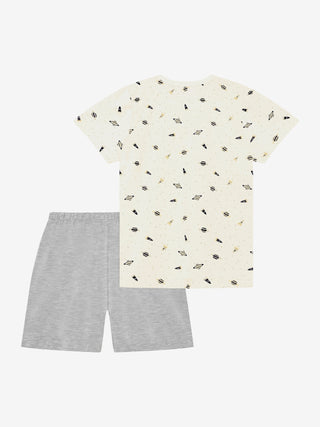 Bambus Kurzarm Pyjama Set Niagara Mist mit Weltallprint von Minymo