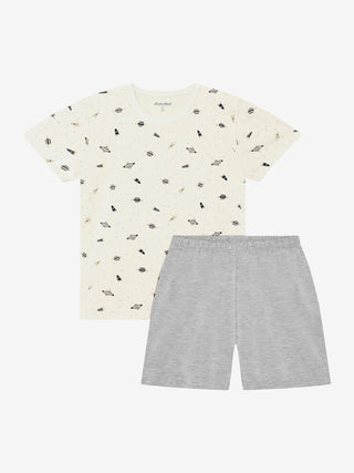 Bambus Kurzarm Pyjama Set Niagara Mist mit Weltallprint von Minymo
