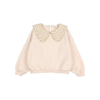 Kinderpullover Cream Pink mit Blumenmuster von Búho Barcelona