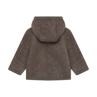 Merino Wollfleece Jacke mit Kapuze Brown Melange Braun von Huttelihut