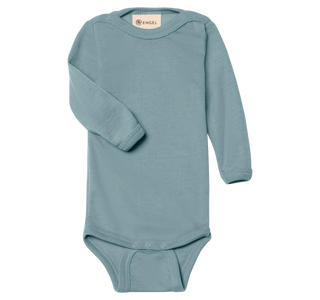 Wolle-Seide Babybody Langarm mit Druckknöpfen Bergblau von Engel Natur