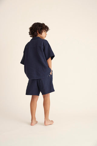 Musselin-Shorts Alex Navy Blau von Cozmo