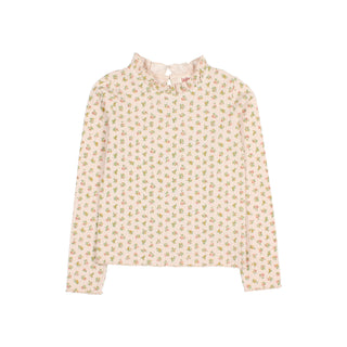 Rib T-Shirt Cream Pink mit Blumenmuster von Búho Barcelona