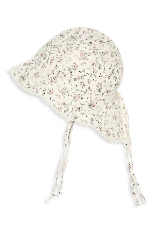 Sonnenhut Lottie Beige mit Blumenprint und Stickerei von mp Denmark