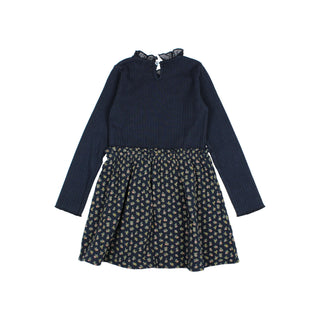 Combi Kleid Navy Blau mit Blumenprint von Búho Barcelona