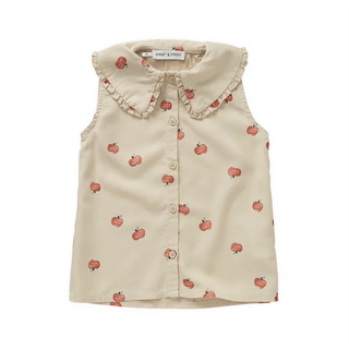 Modal Kurzam Bluse Beige mit Apfelprint von Sproet & Sprout