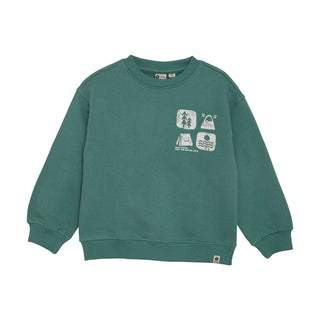 Sweater Grün mit weissem Print auf der Brust von Daily7Kids