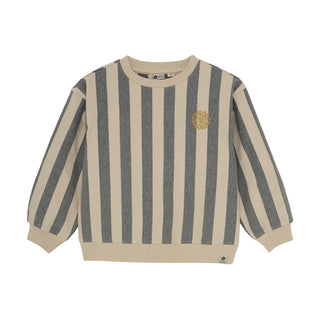 PULLOVER GRAU BEIGE GESTREIFT MIT RÜCKENPRINT VON DAILY7KIDS