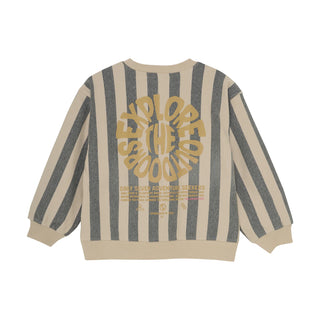 PULLOVER GRAU BEIGE GESTREIFT MIT RÜCKENPRINT VON DAILY7KIDS
