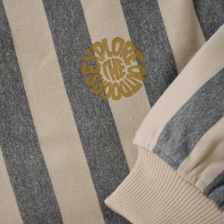 PULLOVER GRAU BEIGE GESTREIFT MIT RÜCKENPRINT VON DAILY7KIDS