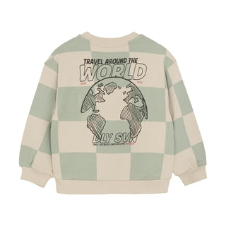 Sweater Türkis-Beige kariert mit Rückenprint von Daily7Kids
