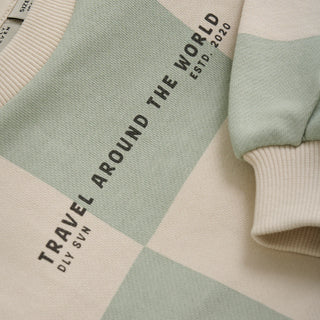 Sweater Türkis-Beige kariert mit Rückenprint von Daily7Kids
