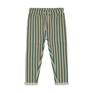 Lange Baumwollhose Grün-Beige gestreift von Daily7Kids