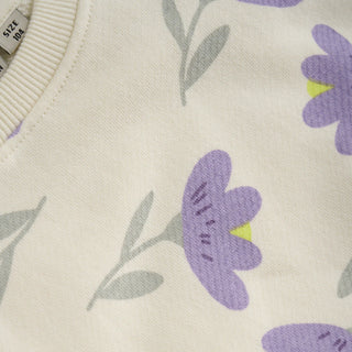 PULLOVER BEIGE MIT VIOLETTEM BLUMENMUSTER VON DAILY7KIDS