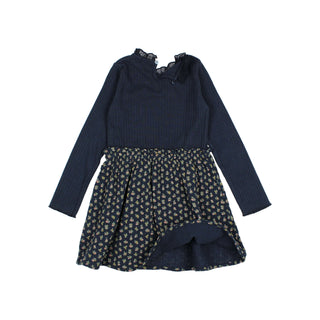Combi Kleid Navy Blau mit Blumenprint von Búho Barcelona