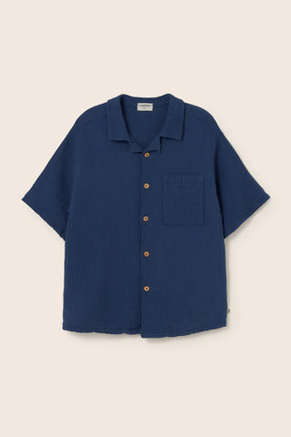 Musselin-Hemd Abel Navy Blau von Cozmo