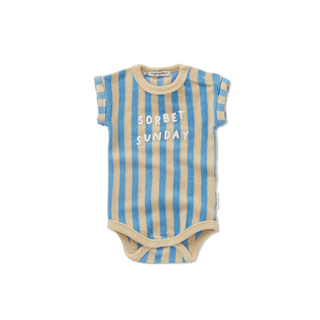 Kurzarm Frottee-Body Blau-Beige gestreift von Sproet & Sprout