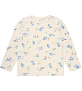 Bambus Langarm Pyjama Set Beige mit blauem Krokodilprint von CeLaVi