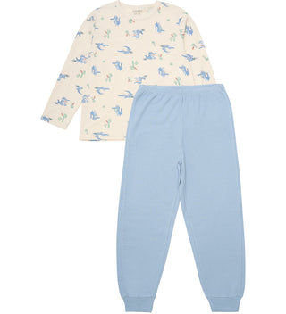 Bambus Langarm Pyjama Set Beige mit blauem Krokodilprint von CeLaVi