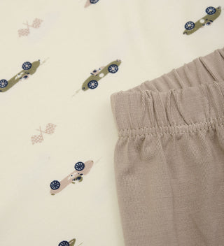 Bambus Kurzarm Pyjama Set Beige mit Autoprint von Minymo