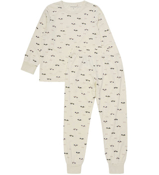 Bambus Langarm Pyjama Set Beige mit Autoprint von Minymo