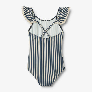 UV Badekleid Doris Blau-Weiss gestreift mit Spitze von Wheat