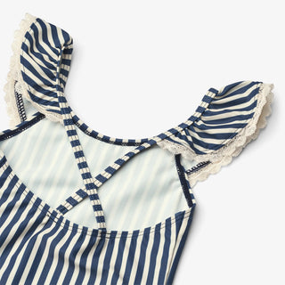 UV Badekleid Doris Blau-Weiss gestreift mit Spitze von Wheat
