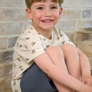 Bambus Kurzarm Pyjama Set Beige mit Schildkrötenpint von CeLaVi