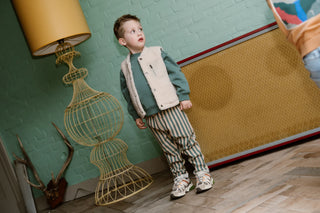 Lange Baumwollhose Grün-Beige gestreift von Daily7Kids