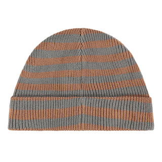 Baby Strickmütze Grau-Braun gestreift von A Tiny Story