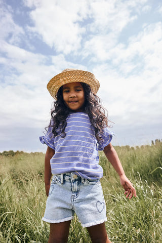 Baumwolle T-Shirt Blau mit gelben Streifen von Daily7Kids