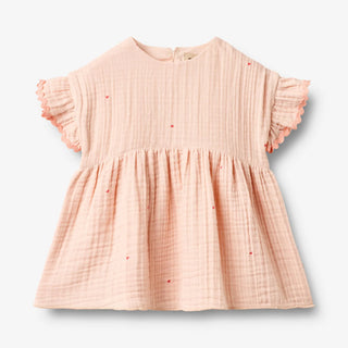 Musselin Babykleid Lace Powder Hearts von Wheat