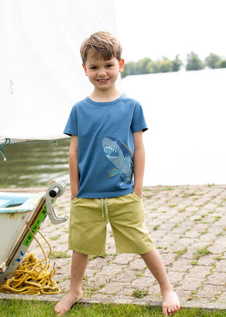 T-Shirt mit Haistickerei in Jeansblau von Enfant Terrible