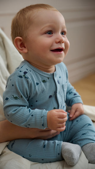 Modal Strampler Arona Blau mit Dinoprint von Fixoni