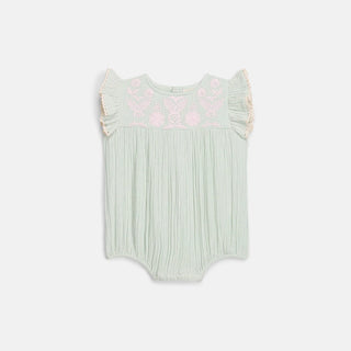 Musselin-Babyromper Nusha Mint mit Stickerei von Louise Misha