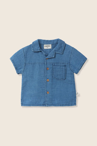 Baby Kurzarm Musselin-Hemd Gale Denim Blue von Cozmo