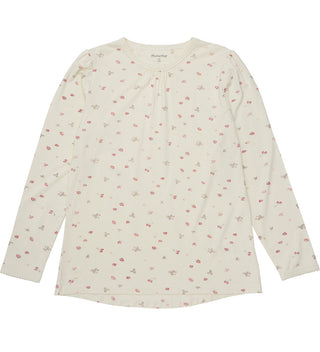 Bambus Langarm Pyjama Set Beige mit Erdbeerprint von Minymo