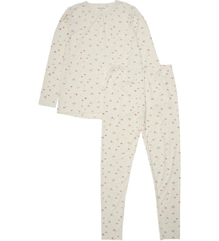 Bambus Langarm Pyjama Set Beige mit Erdbeerprint von Minymo